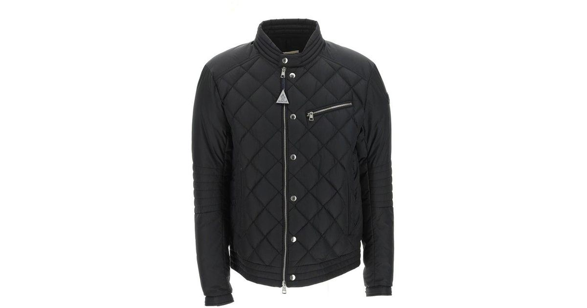 Moncler Quilted Zipped Biker Jacket in Black for Men Lyst