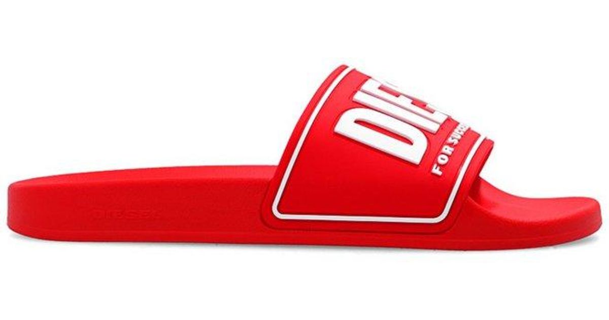 DIESEL Sa-mayemi Cc Logo Embossed Pool Slides in Red for Men | Lyst
