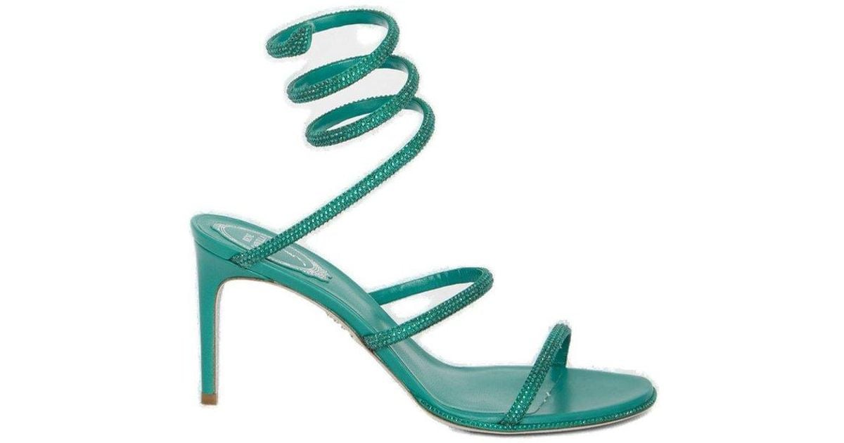 Rene Caovilla Cleo Crystal Embellished Sandals in Green | Lyst