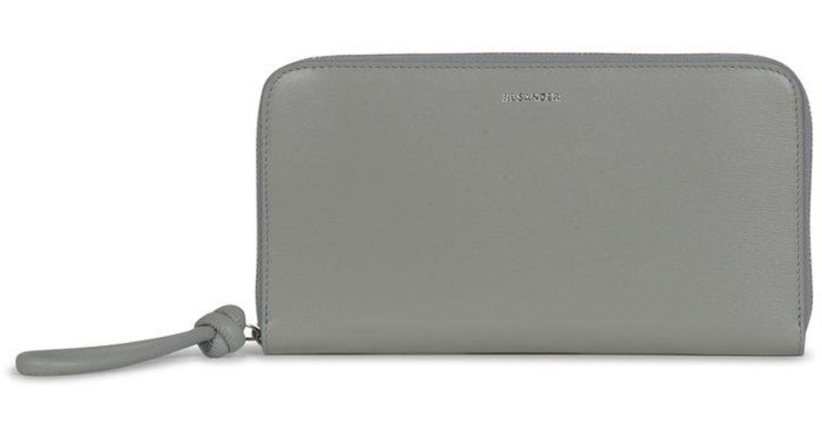 Jil Sander Logo Embossed Ziparound Long Wallet in Gray Lyst