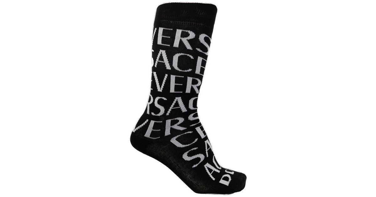 Versace Allover Logo Socks in Black for Men | Lyst