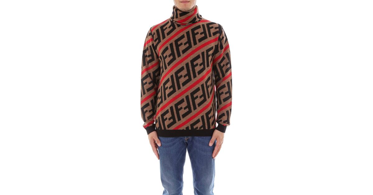 Fendi Wool All Over Logo Turtleneck Pullover for Men - Lyst