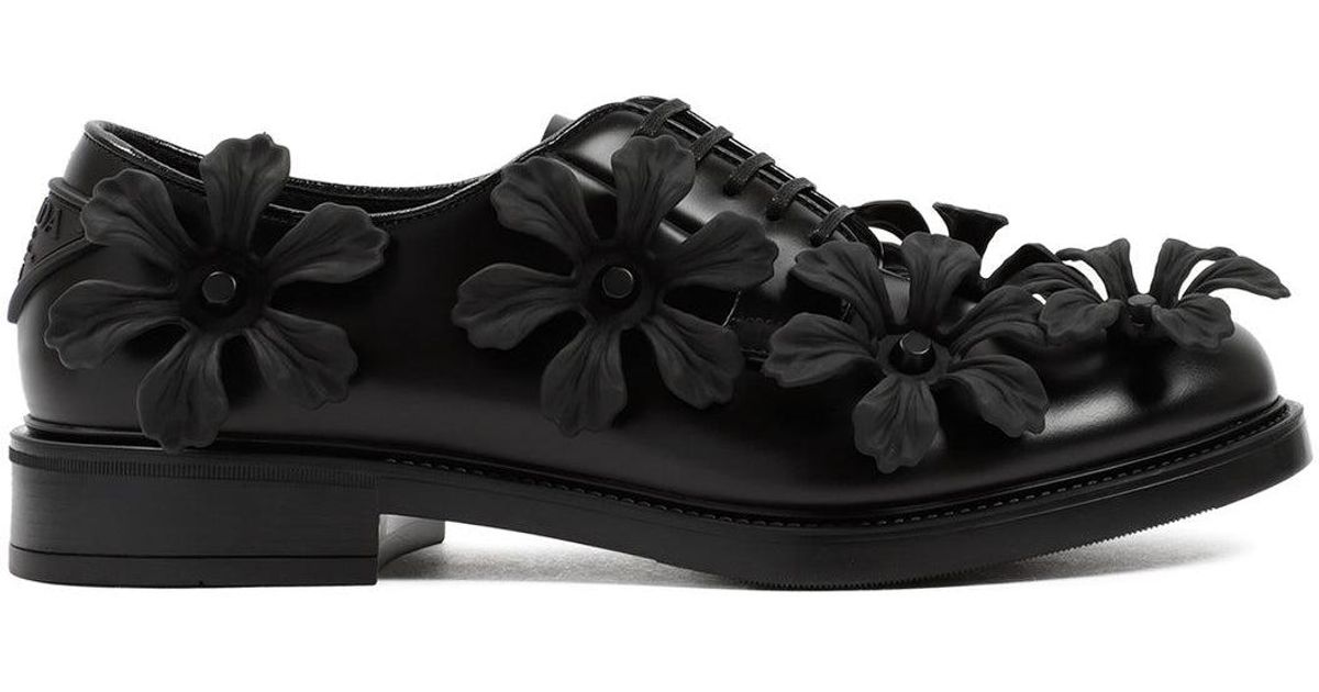 Prada Floral Appliqué Derby Shoes in Black for Men | Lyst
