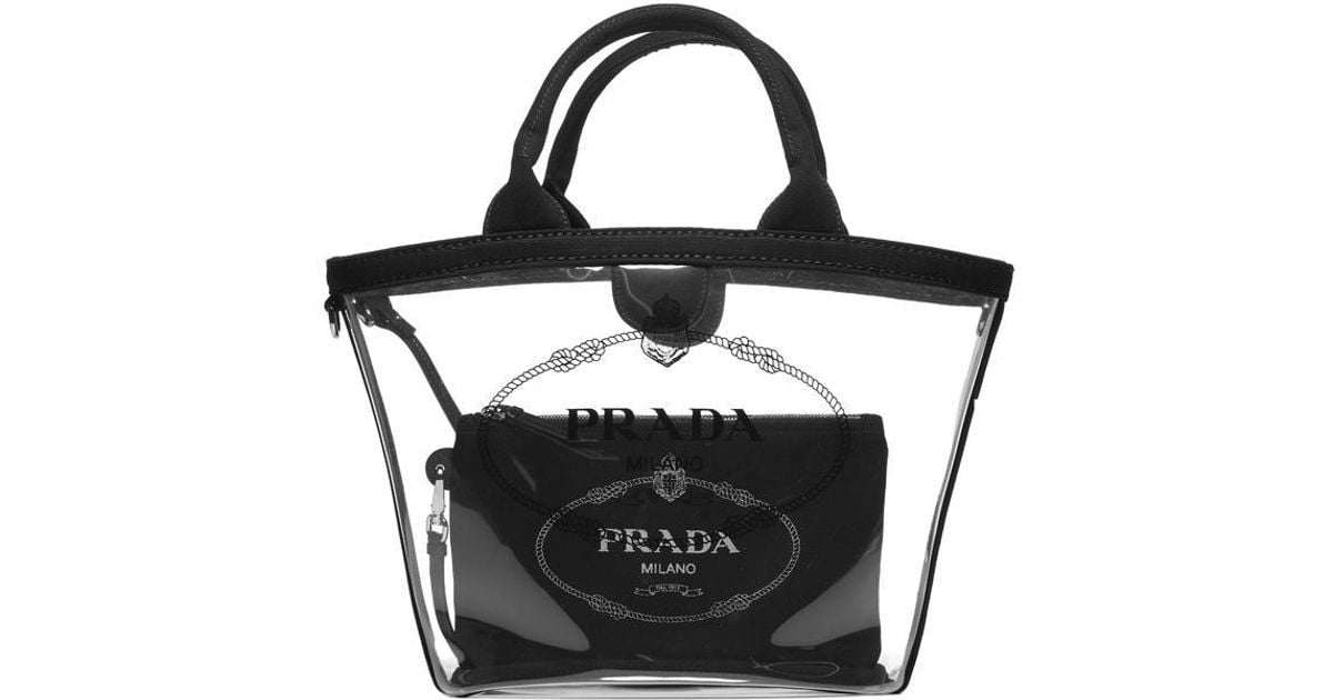 Prada Canvas Logo Clear Tote Bag in Black | Lyst
