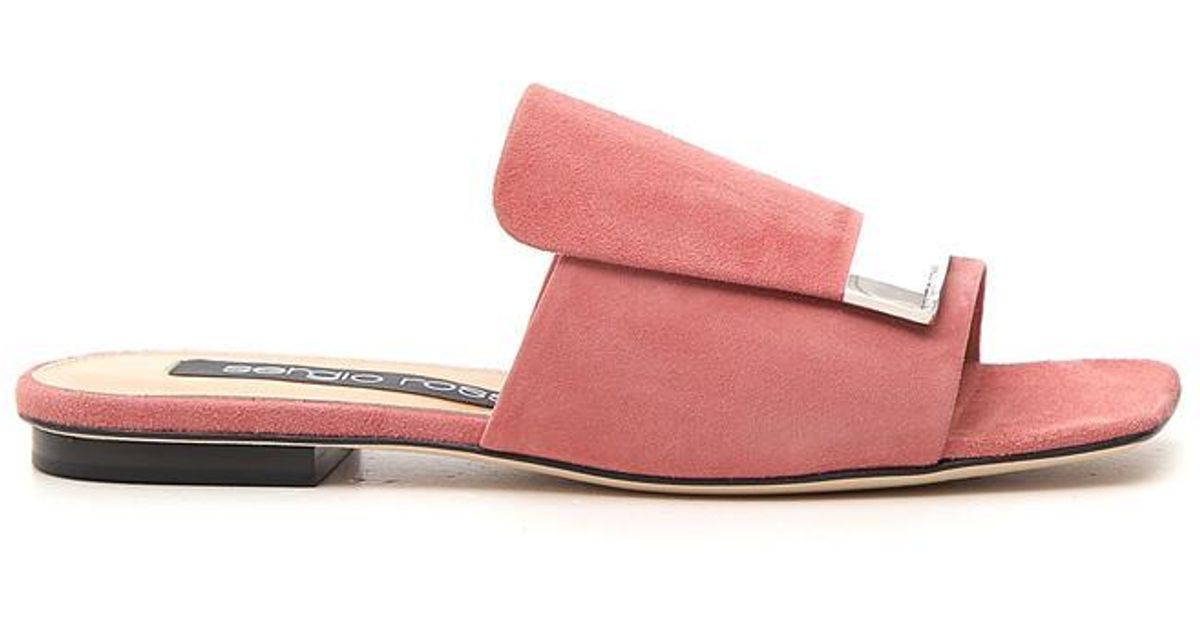 Sergio Rossi Leather Logo Plaque Trim Sabot in Pink Lyst Sergio Rossi Leather Logo Plaque Trim Sabot in Pink Lyst