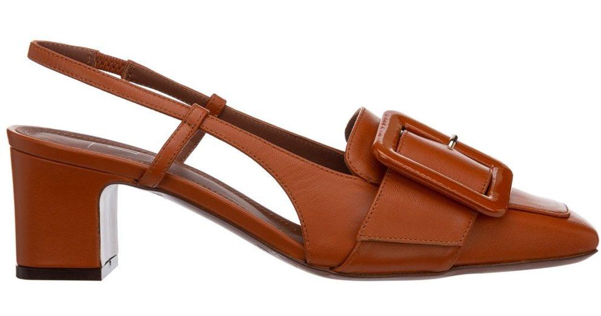 Leather Block Heel Slingback Pumps 