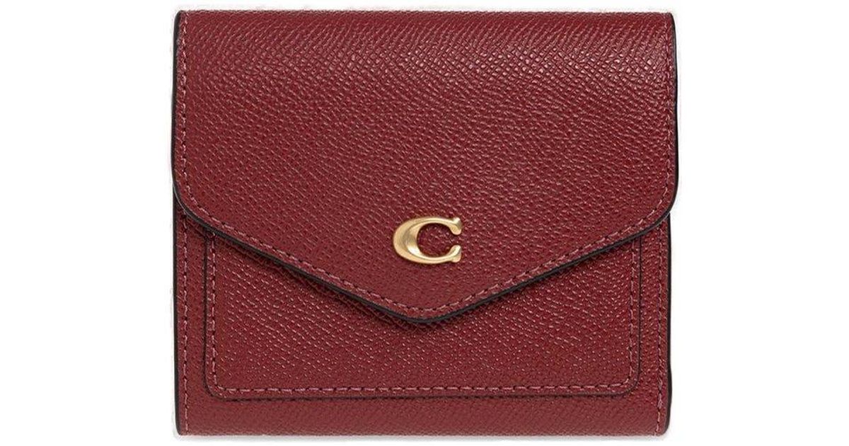 COACH Leather Wallet With Logo in Red | Lyst