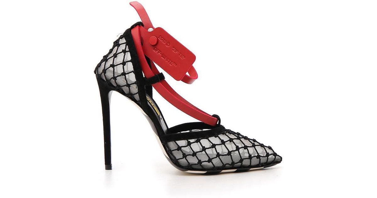 Leather Ankle Tag Fishnet Pumps 