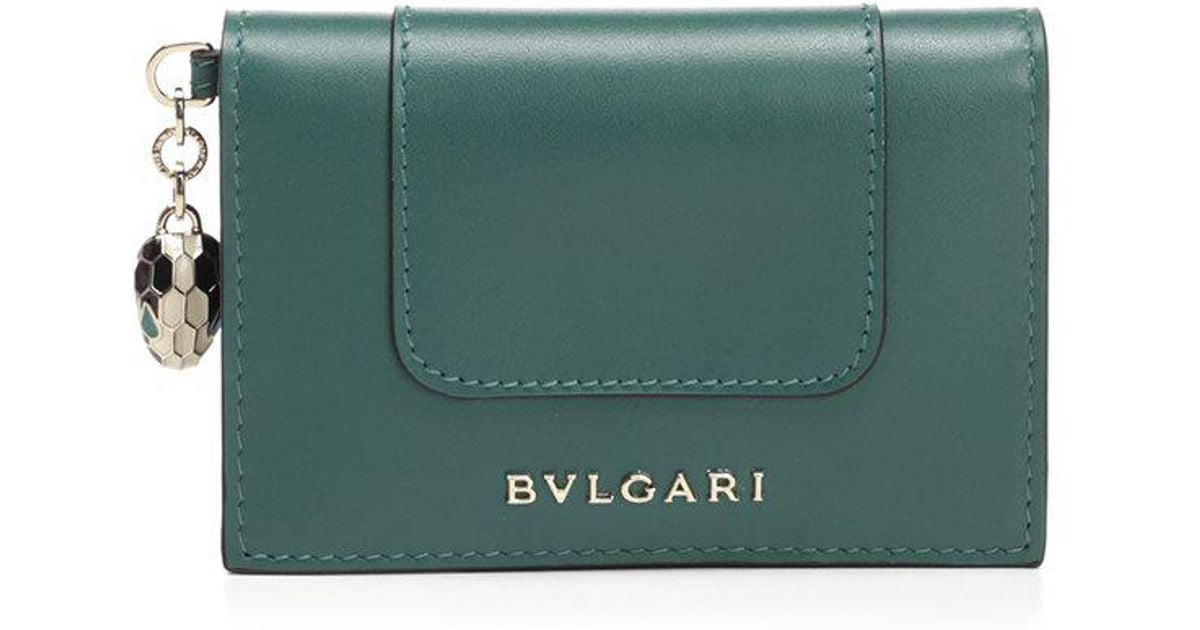 BVLGARI Serpenti Forever Leather Card Holder in Green | Lyst