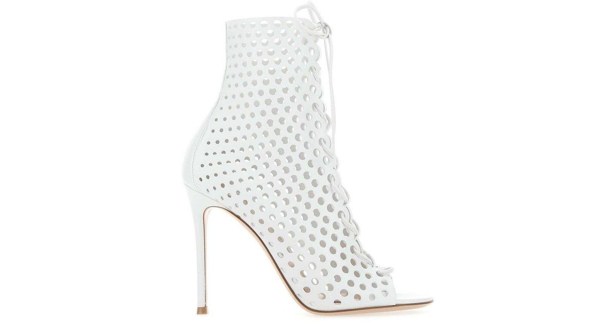 Gianvito Rossi Cut-out Detailed Lace-up Sandals in White | Lyst