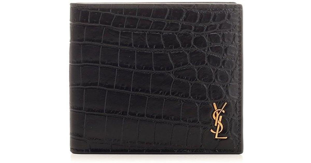 New YSL Saint Laurent Tiny Cassandre EAST/WEST WALLET CROCODILE black  leather