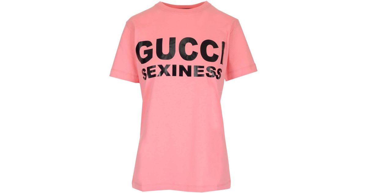 Gucci Leather Sexiness Slogan T-shirt in Pink/Black (Pink) - Save 29% - Lyst