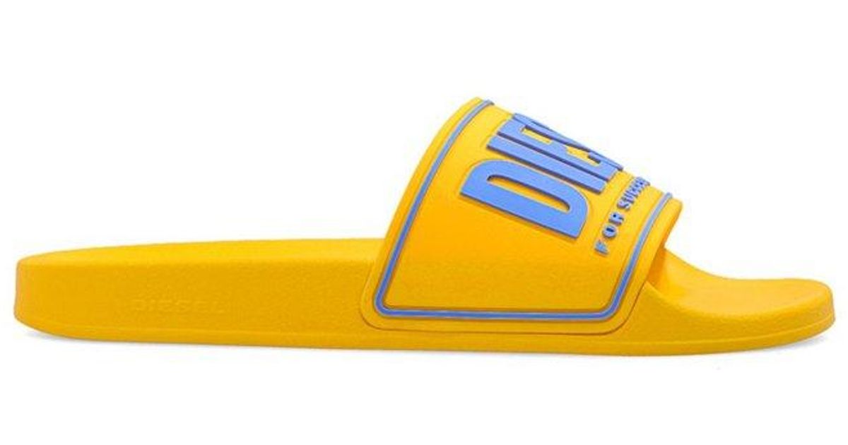 DIESEL Sa-mayemi Cc Logo Embossed Pool Slides in Yellow for Men | Lyst