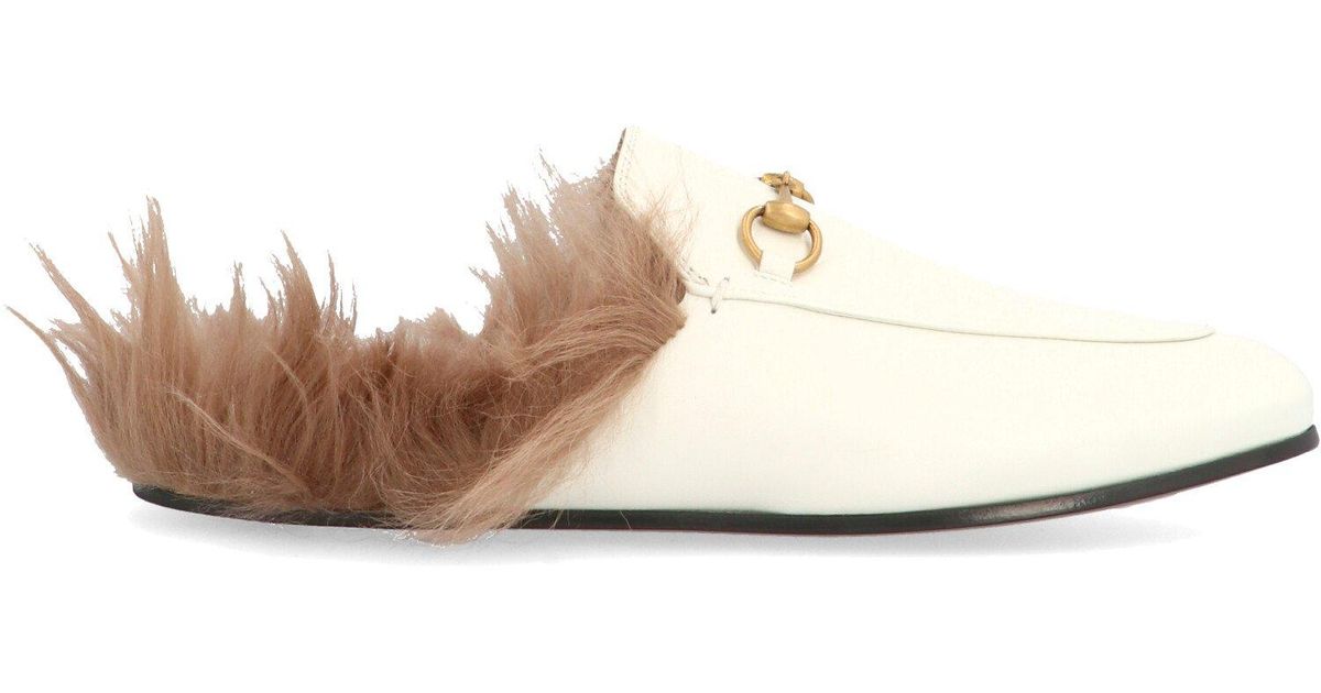 Gucci Princetown Fur Mules in White | Lyst