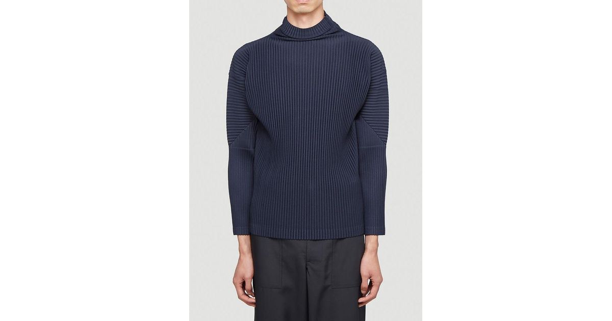 Homme Plissé Issey Miyake Synthetic Mock Neck T-shirt in Blue for Men ...