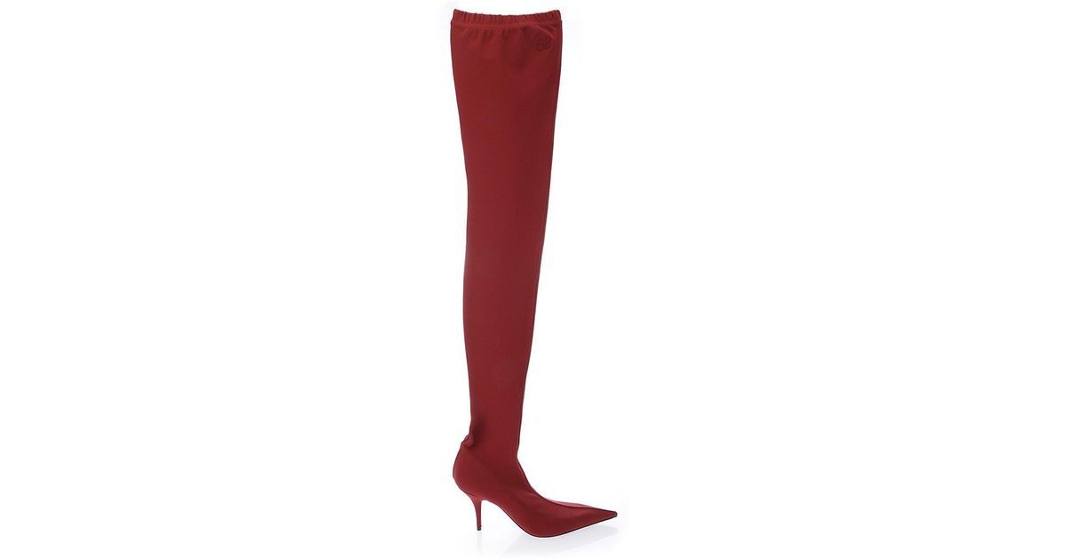 red thigh high boots with belt