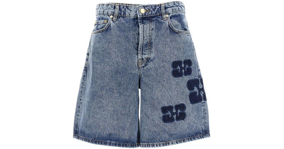 Ganni Butterfly Motif Denim Shorts in Blue | Lyst UK