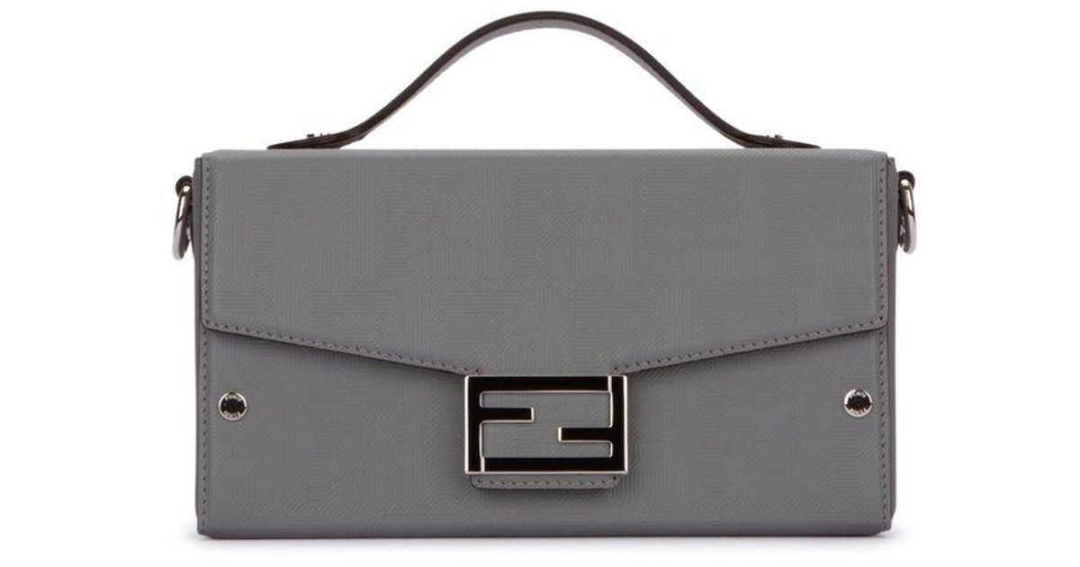 Fendi Leather Baguette Soft Trunk Crossbody Bag in Grey (Gray) for Men Lyst