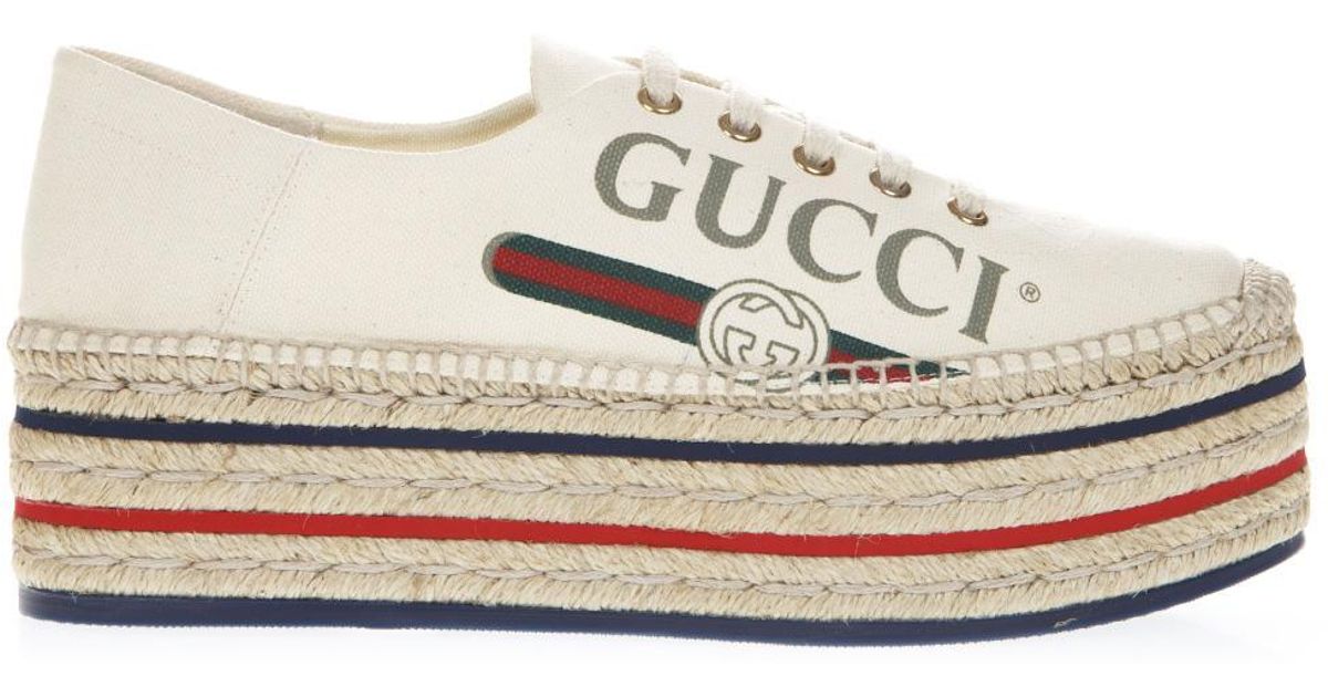 Gucci Canvas Platform Espadrille Sneakers in White - Lyst