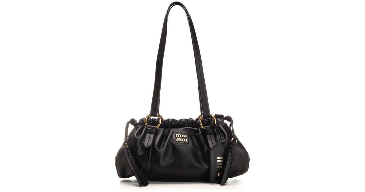 Miu Miu Joie Tassel Detailed Shoulder Bag in Black | Lyst
