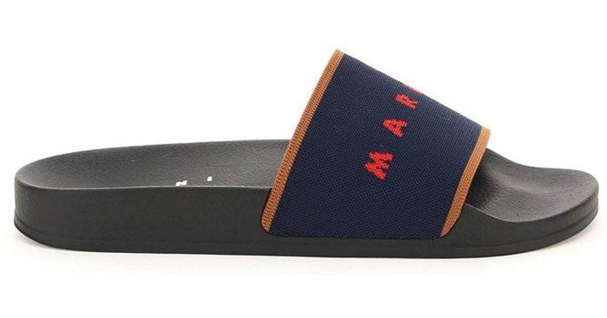 Marni Rubber Stretch Logo Jacquard Slides in Navy (Blue) Lyst Canada