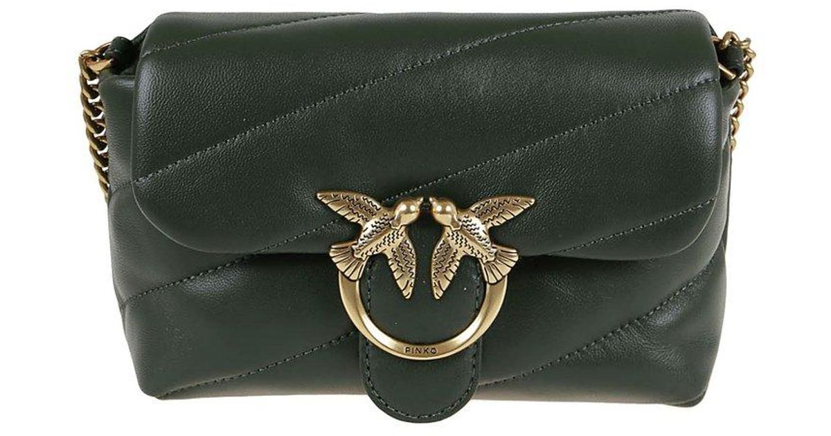 Pinko Leather Love Baby Puff Maxi Chained Crossbody Bag in Green Lyst