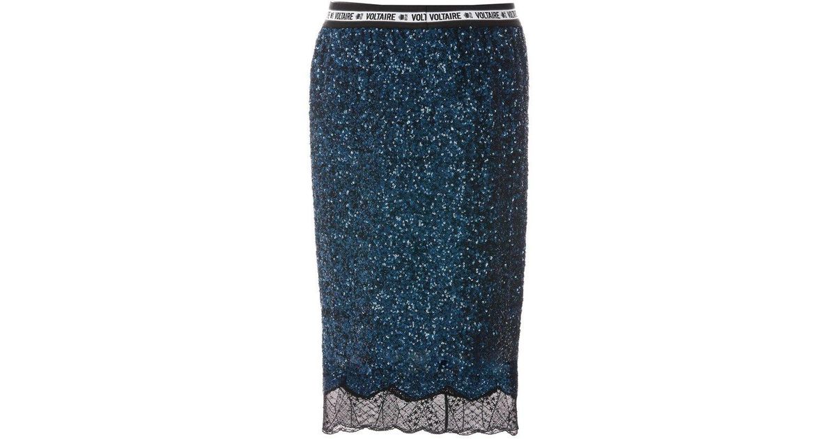 Zadig & Voltaire Synthetic Justicia Sequin Midi Skirt in Blue | Lyst UK