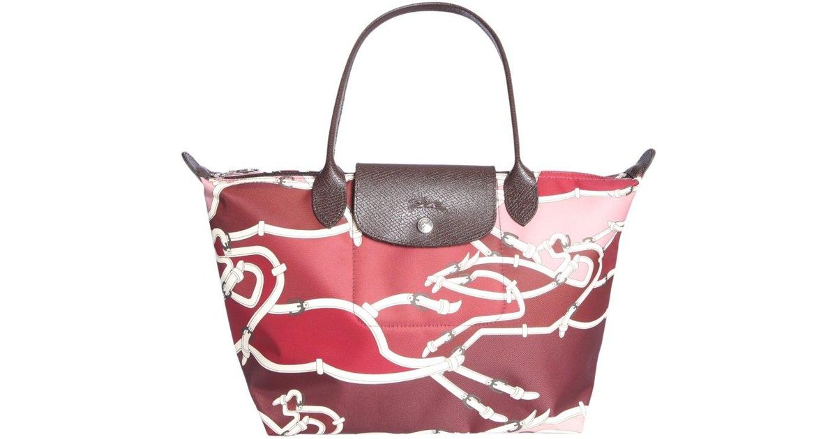 Longchamp Red Camouflage Pattern Tote Bag