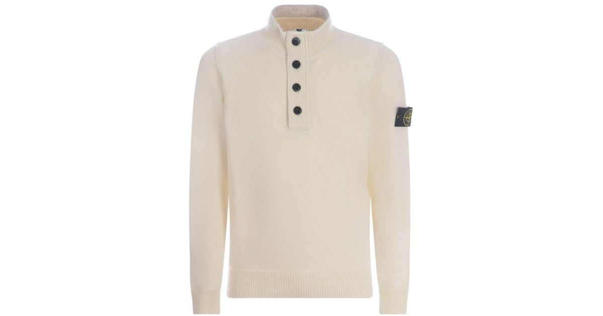 Stone Island Logo Patch Long-sleeved Jumper in White for Men | Lyst