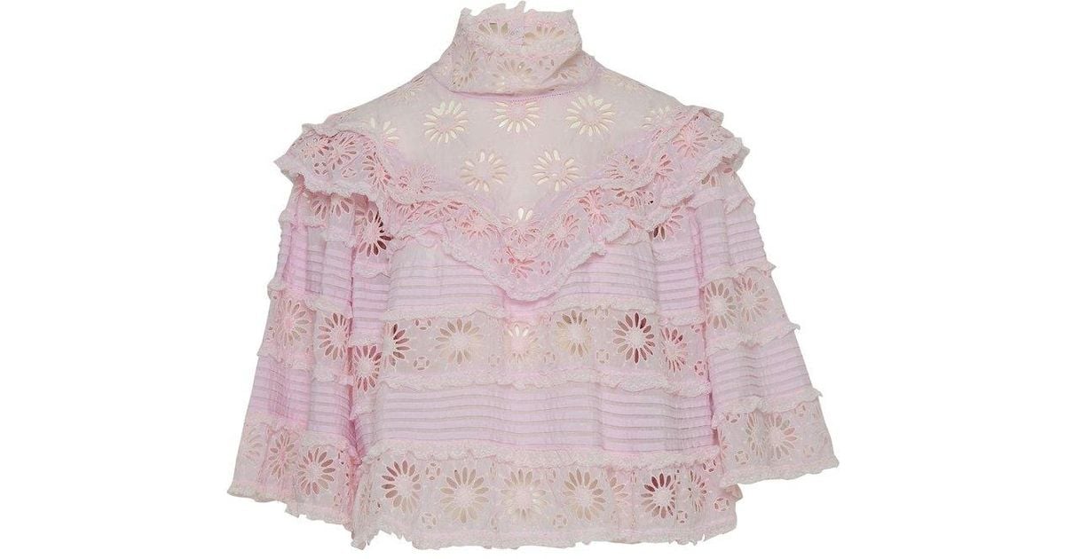 Isabel Marant Dawson High Neck Lace Detailed Blouse in Pink | Lyst Canada
