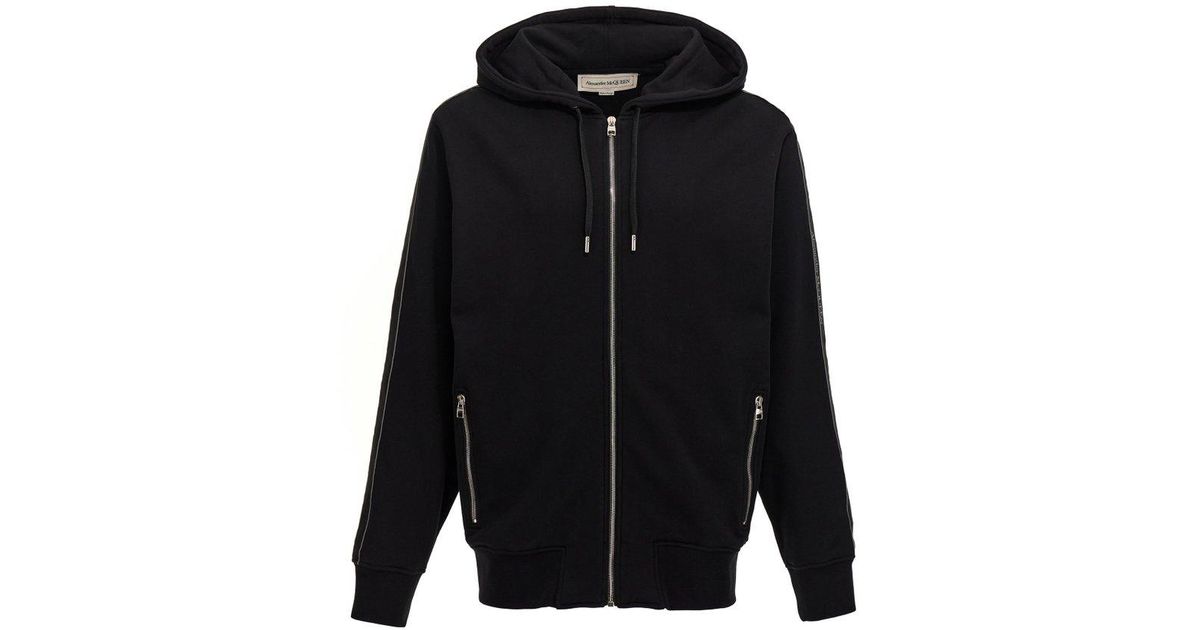 McQueen Drawstring Zip Up Hoodie in Blue for Men | Lyst Canada
