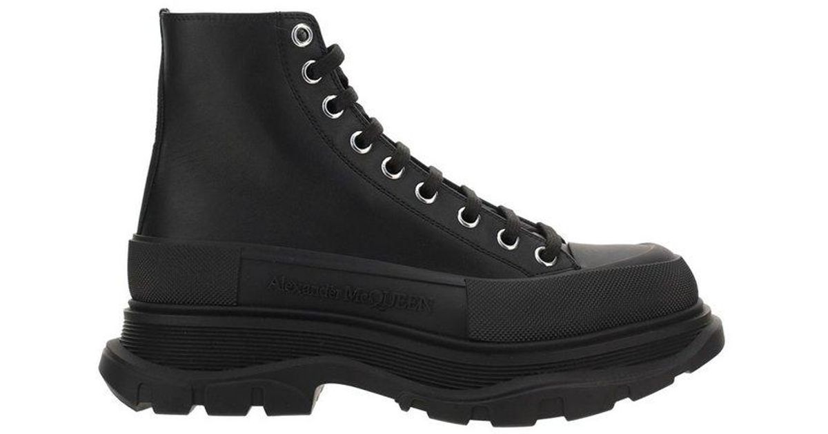 Alexander McQueen Leather Tread Slick High-top Sneakers in Black ...