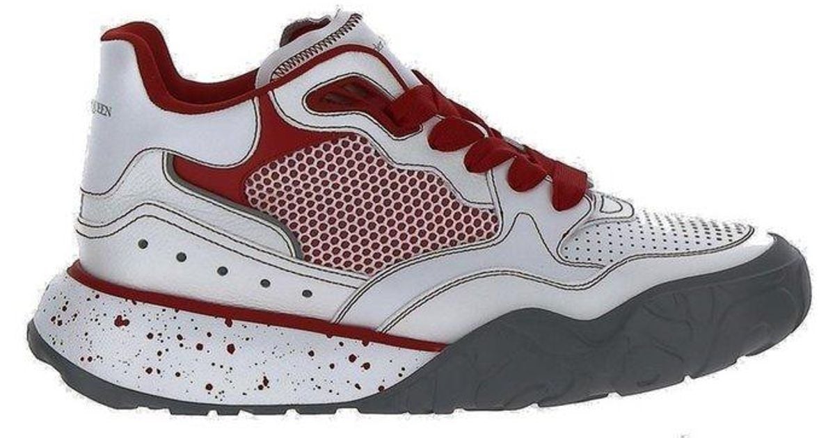Alexander McQueen Leather Court Trainer Mesh Panelled Chunky Sneakers Alexander McQueen Leather Court Trainer Mesh Panelled Chunky Sneakers