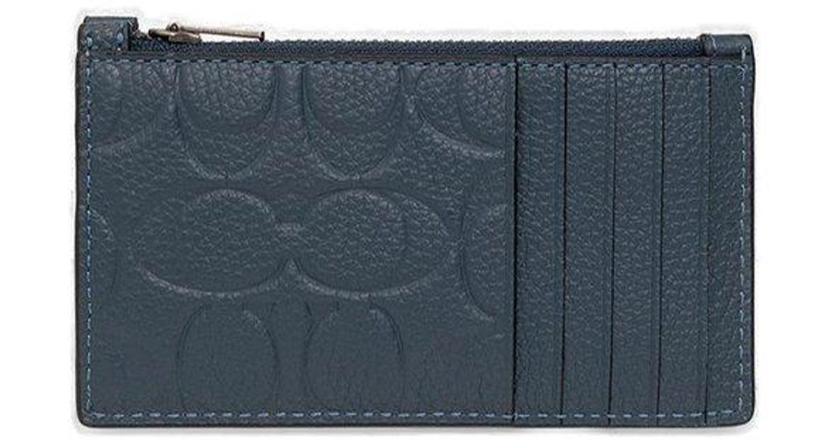 coach-logo-embossed-zipped-card-case-in-blue-for-men-lyst