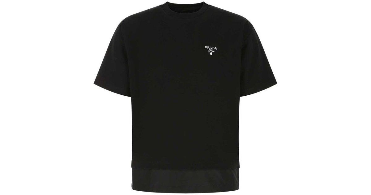 Prada Cotton Contrasting Hem Logo T-shirt in Black for Men | Lyst