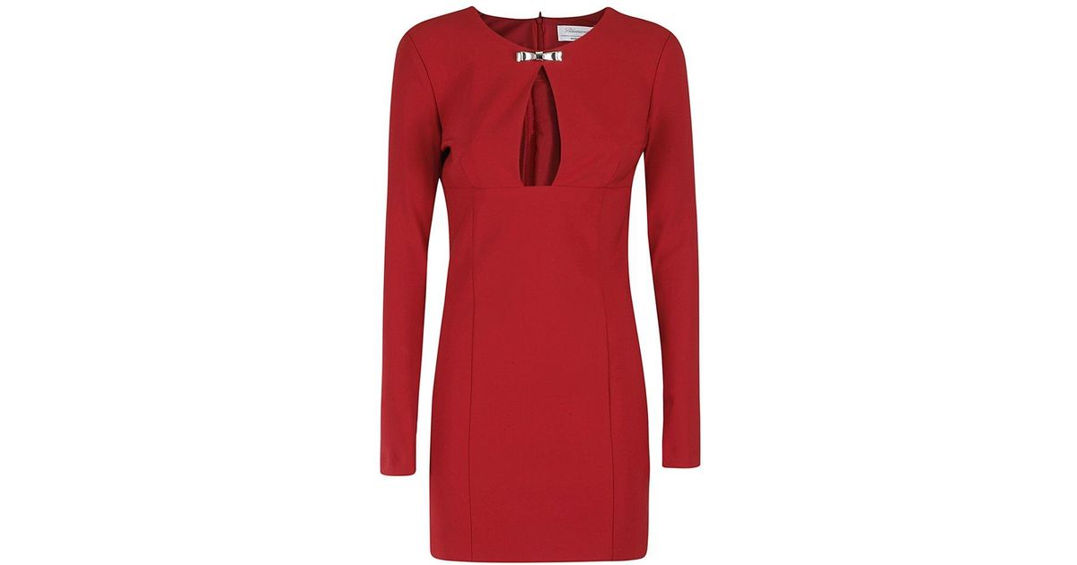 Blumarine Bijou Bow Brooch Jersey Mini Dress in Red | Lyst