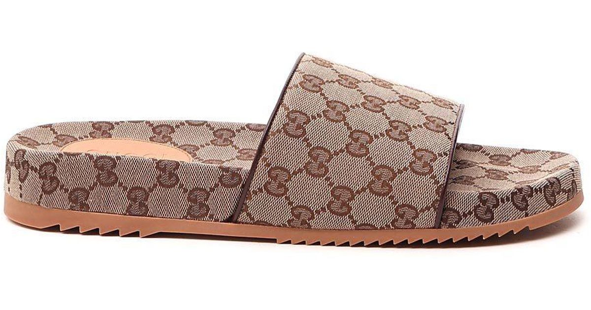 Gucci Sideline Logo Canvas Slide Sandals in Natural for Men | Lyst