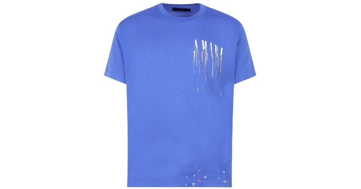Amiri Cotton Paintdrip Logo Crewneck Tshirt in Blue for Men Lyst Canada