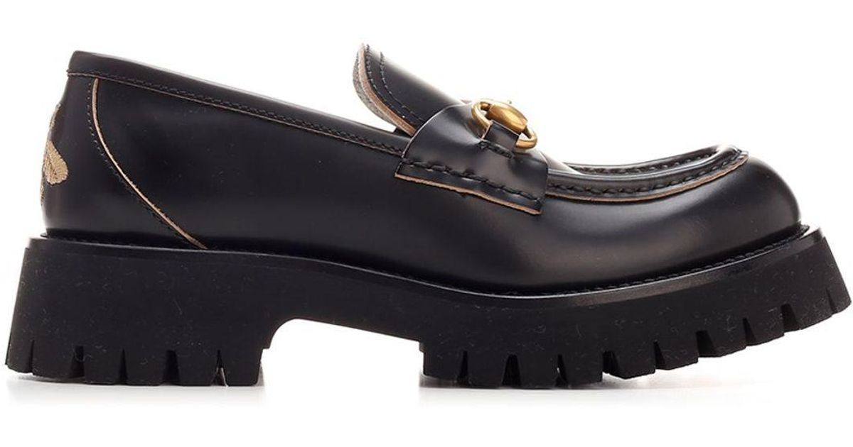 Gucci Leather Horsebit Lug Sole Loafers in Black - Lyst