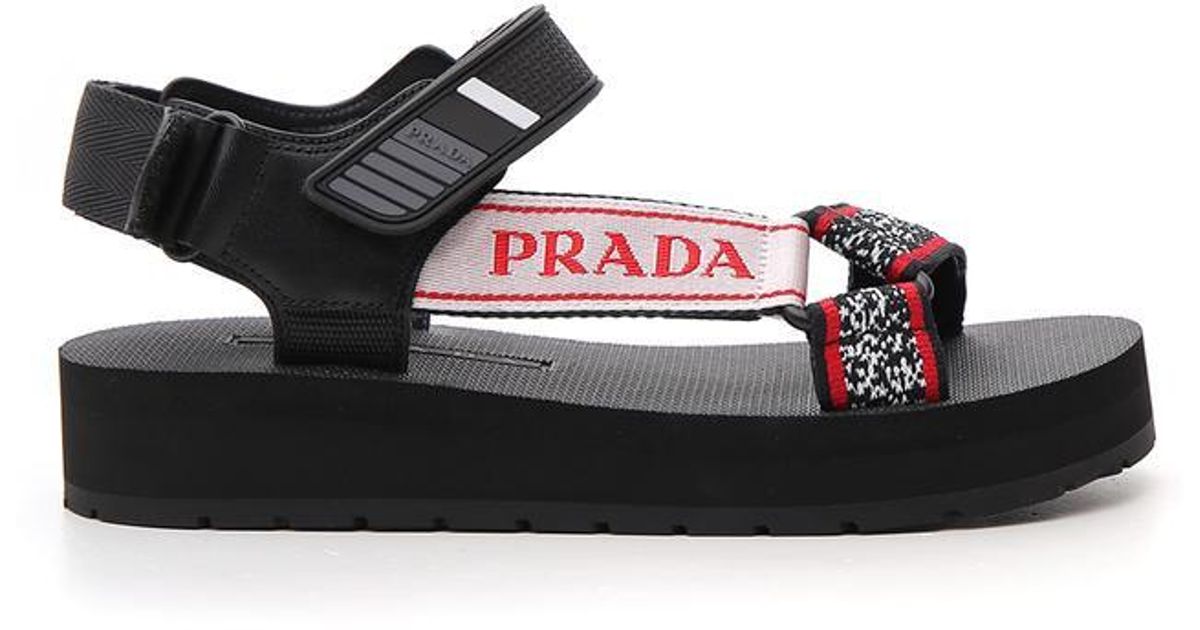 Prada Leather Sport Sandal in Black - Lyst