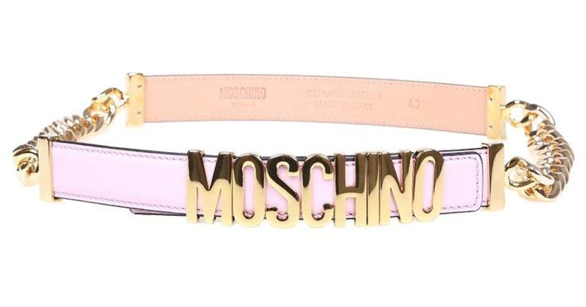 Moschino Leather Lettering Logo Chain Detailed Belt in Pink - Lyst