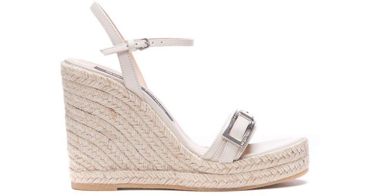 Sergio Rossi Open Toe Platform Wedge Sandals in Natural | Lyst