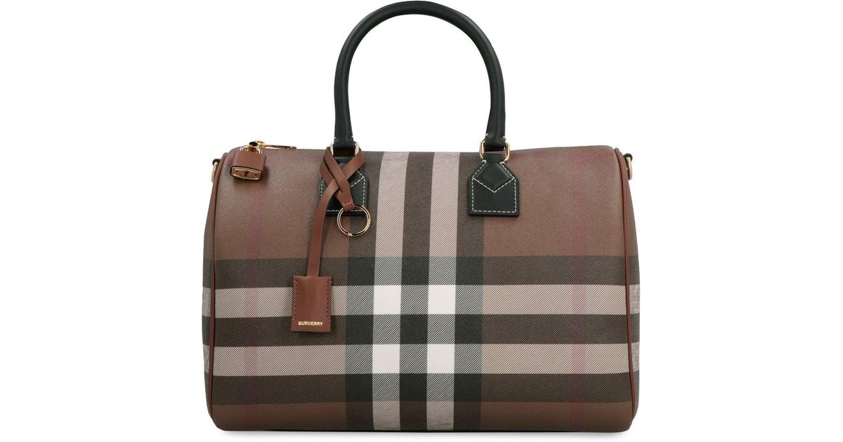 Burberry Leather Coated Fabric Boston Bag in Brown | Lyst UK