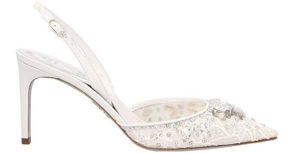 Rene Caovilla Hina Crystal Embellished Slingback Pumps in White | Lyst