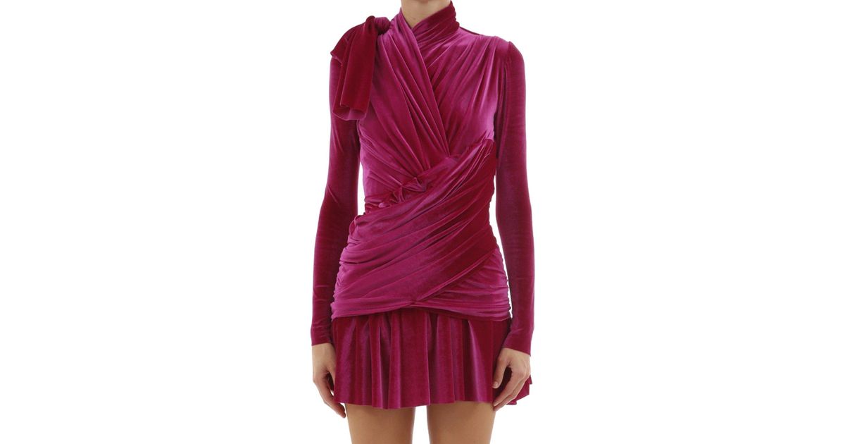 Balenciaga Velvet Draped Wrapped Dress in Dark Pink (Pink) | Lyst