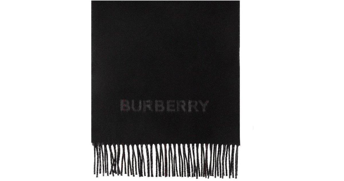 Burberry Reversible Logo Detailed Fringed Scarf in Black for Men | Lyst