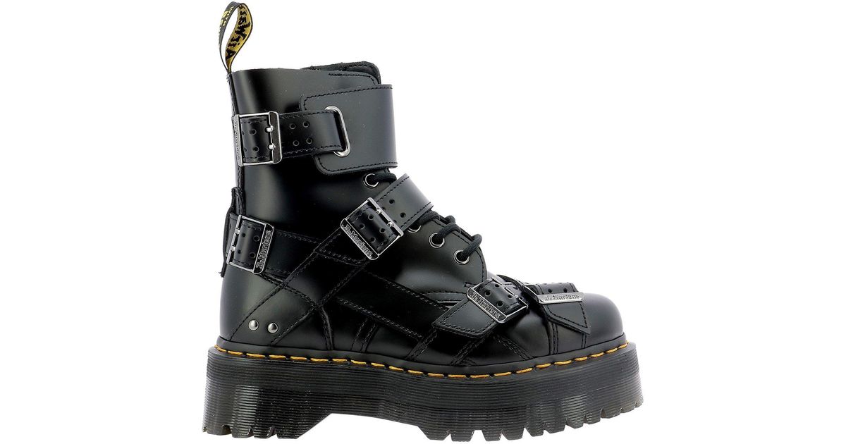 Dr. Martens Leather Jadon Strap Military Boots in Black - Lyst