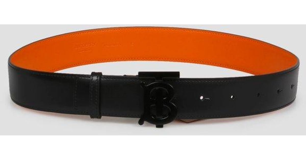 Burberry Leather Tb Monogram Buckle Belt in Black | Lyst