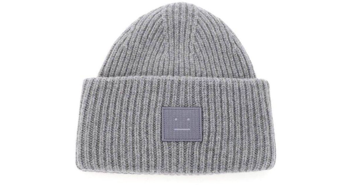 Face Patch Turn-up Brim Beanie in Grey 