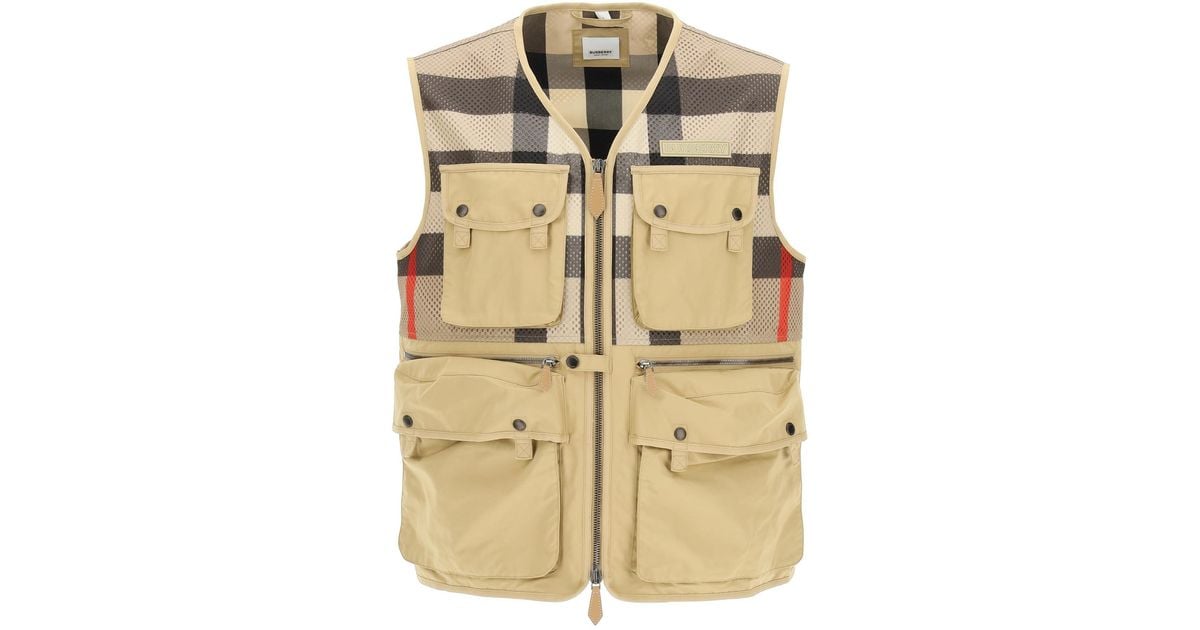 Burberry Finmere Vest In Technical Cotton And Mesh in Natural for Men | Lyst